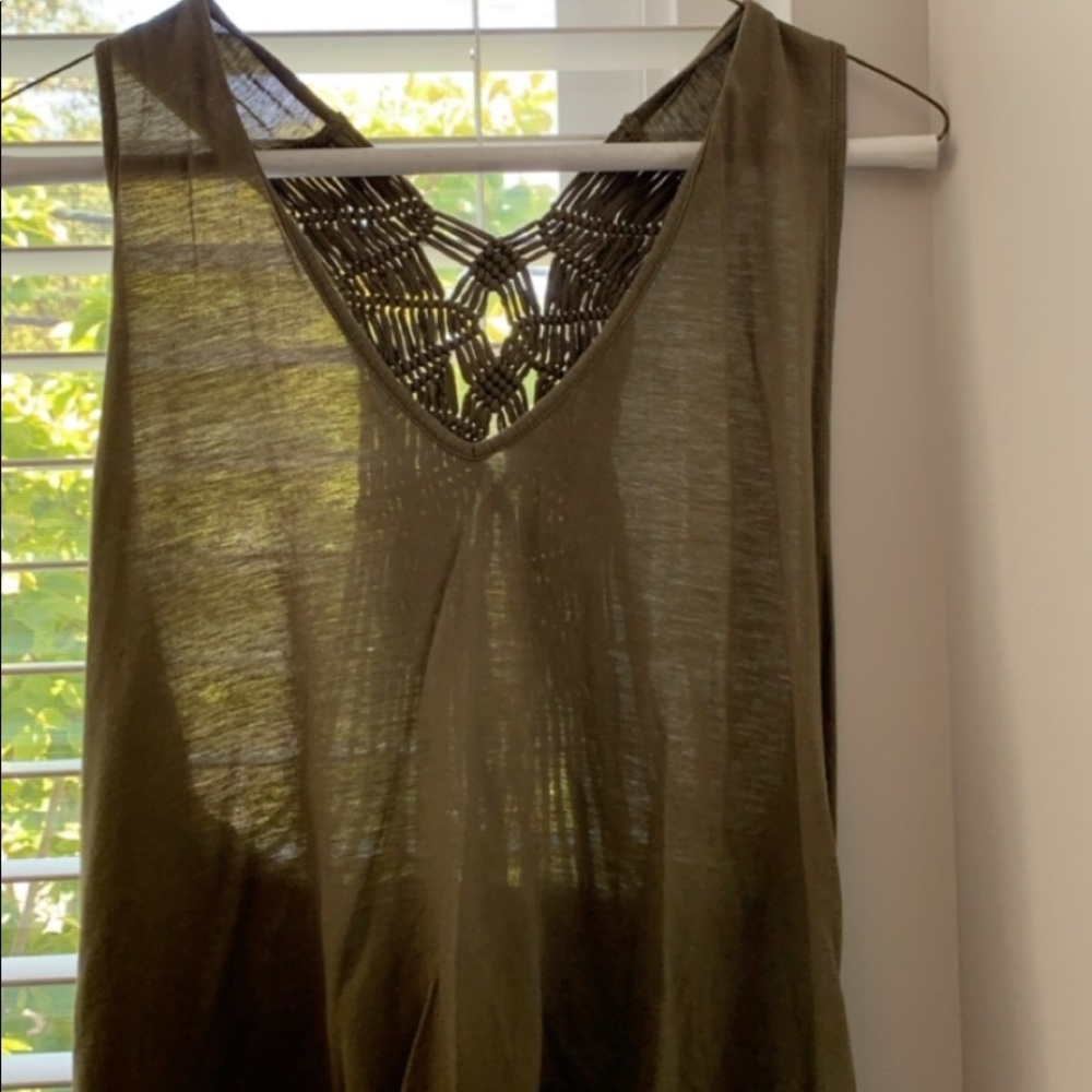 Olive green cropped shirt with detailed open back